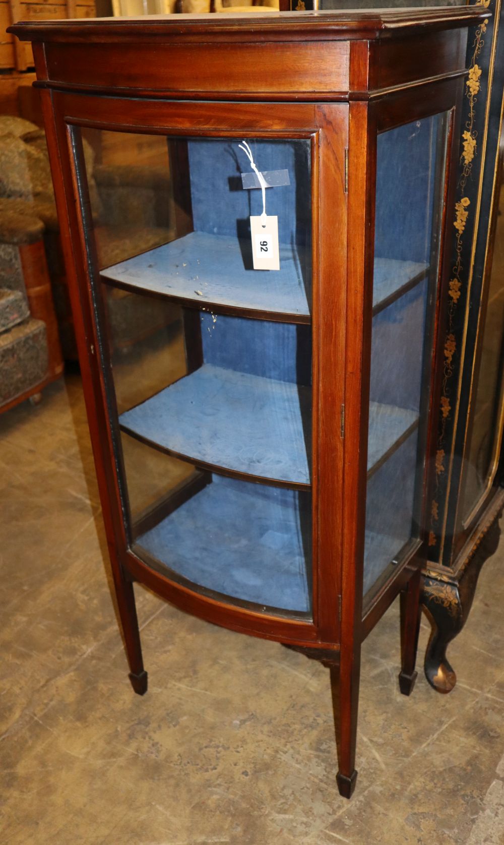 An Edwardian mahogany bow front display cabinet, W.58cm, D.40cm, H.131cm